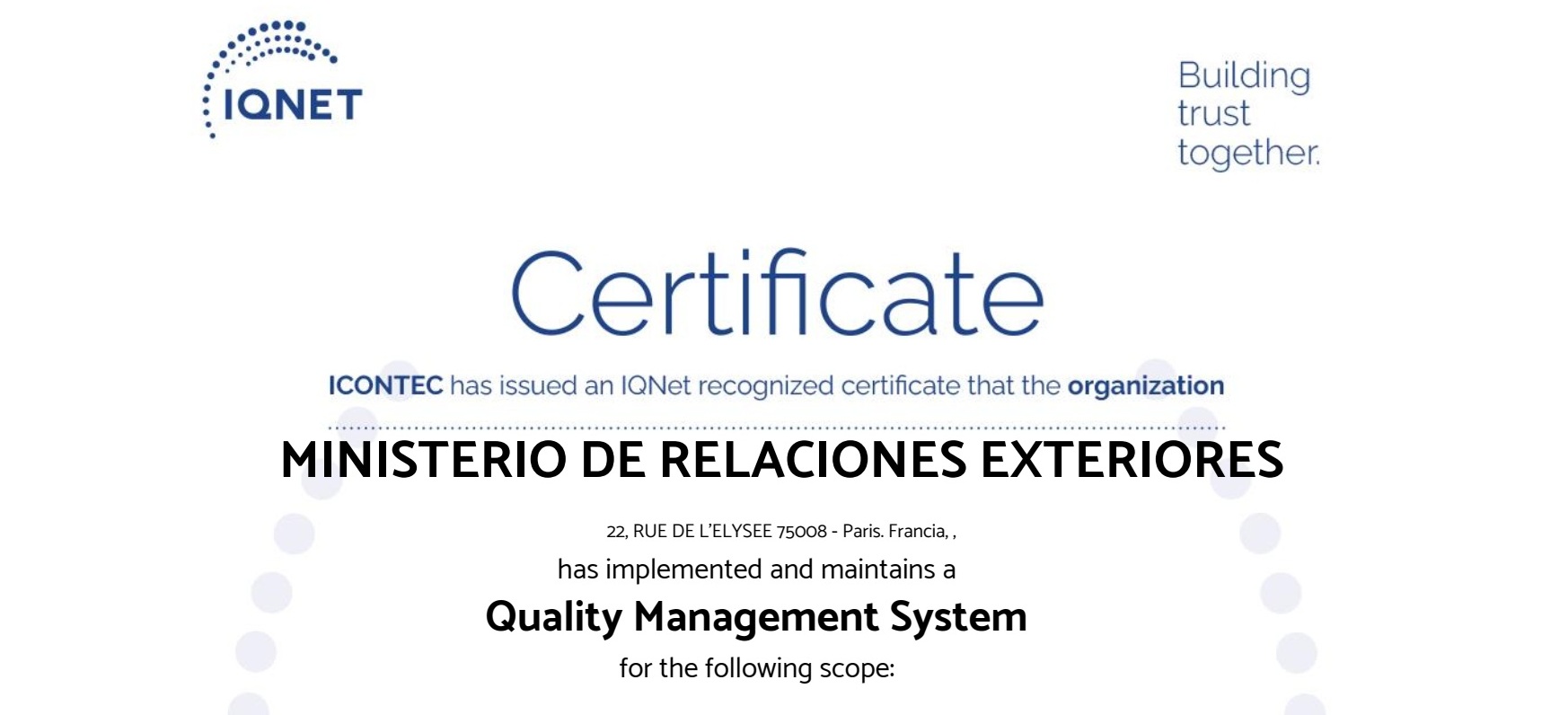 Embajada de Colombia ante la República francesa, concurrente ante el Principado de Mónaco, recibe la Certificación ISO 9001:2015